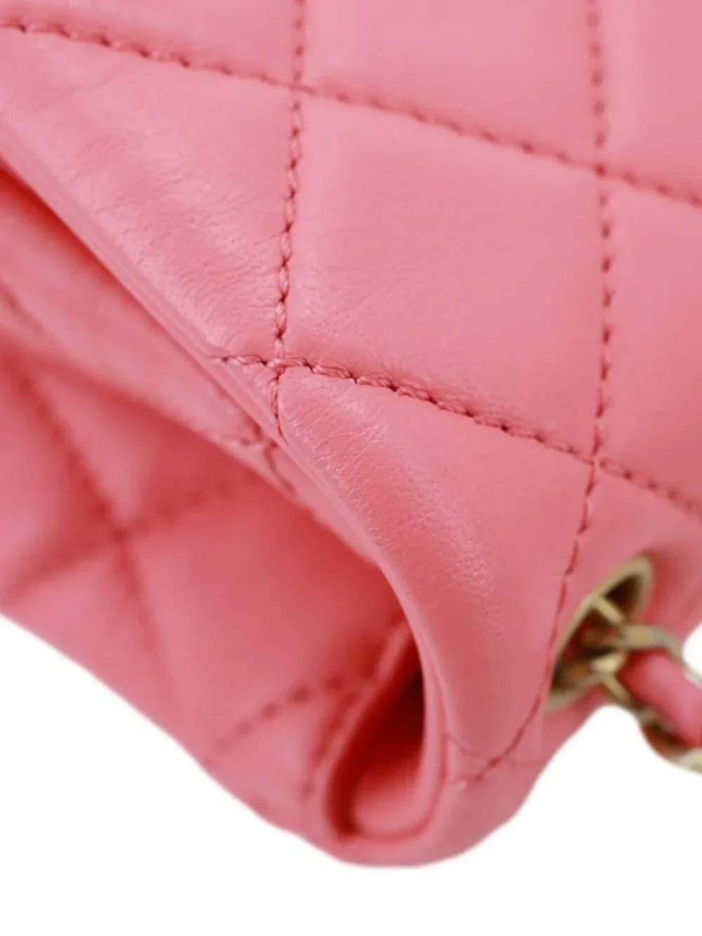 Chanel  Pearl Crush Square Flap Mini Quilted Lambskin Leather Shoulder Bag Pink